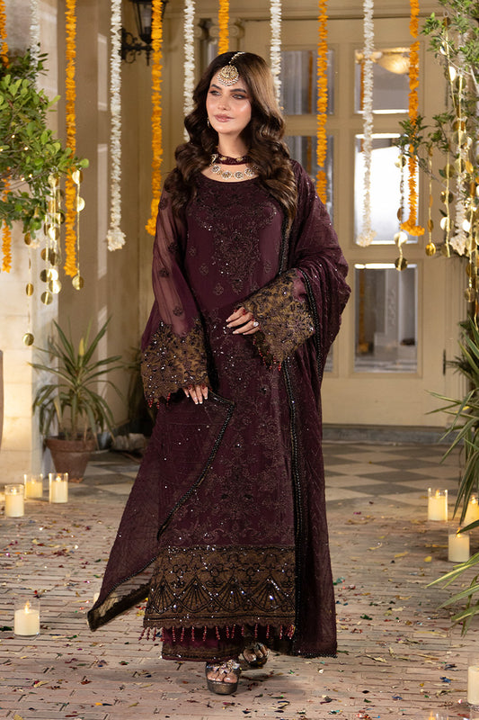 Imrozia Serene M-106 Mahveen 3 piece suit featuring elegant fabric and stylish design in muted tones.