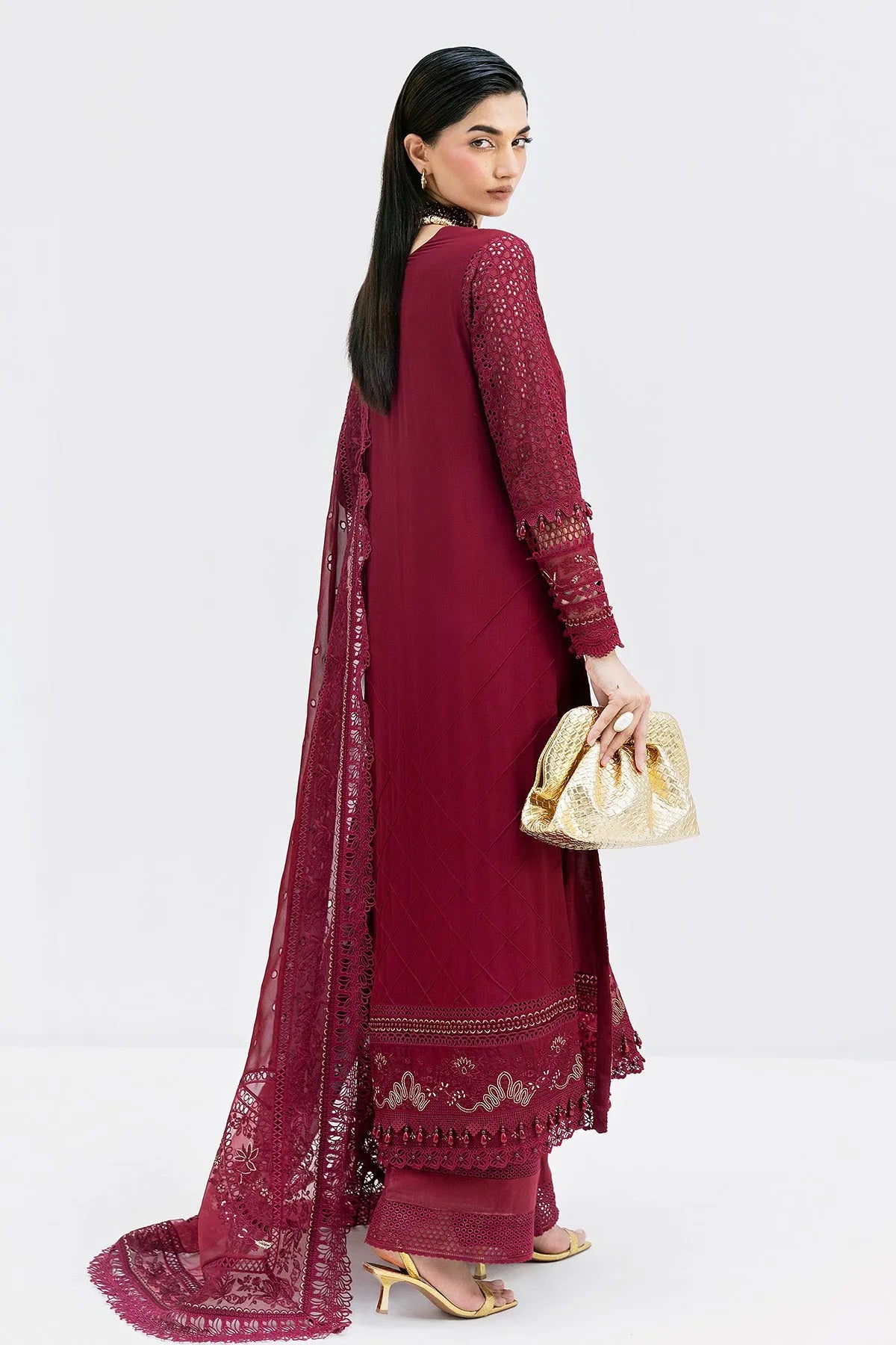 Imrozia Serene 3 piece suit S-1089 Scarlet featuring elegant fabric and intricate detailing in rich scarlet color.