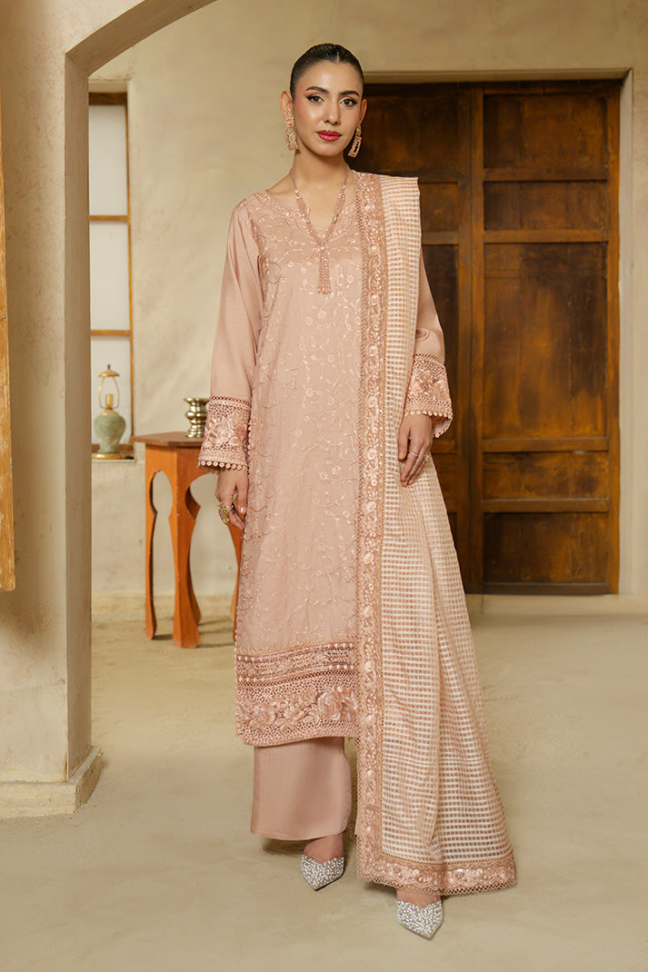 Serene Premium Embroidered 3 Piece Suit SP-133 Dewvale in elegant design with intricate embroidery details.