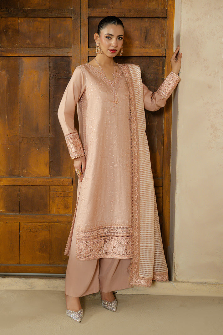Serene Premium Embroidered 3 Piece Suit SP-133 Dewvale in elegant design with intricate detailing and soft fabric.
