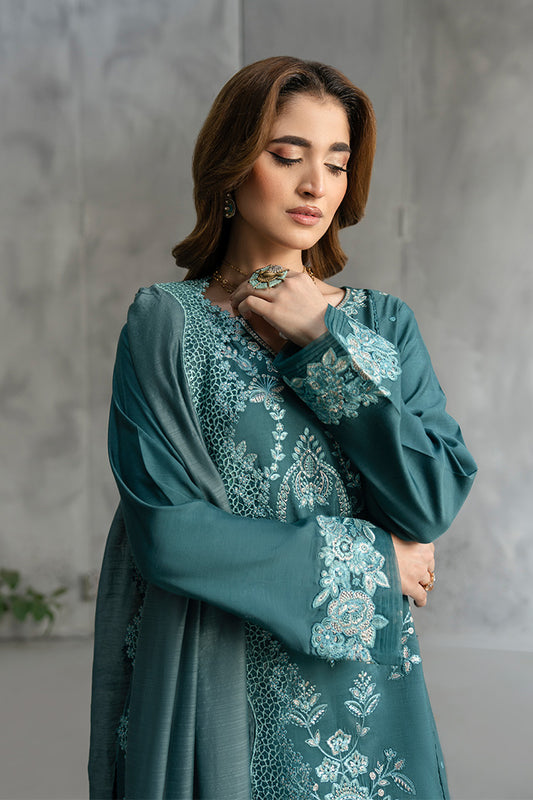 Sage green Serene Premium Embroidered 3 Piece Suit SP-118 Valenne displayed on a mannequin.